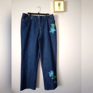 Jeans Women Napa Valley 16 floral embroidered  elastic sides Soft Pockets New